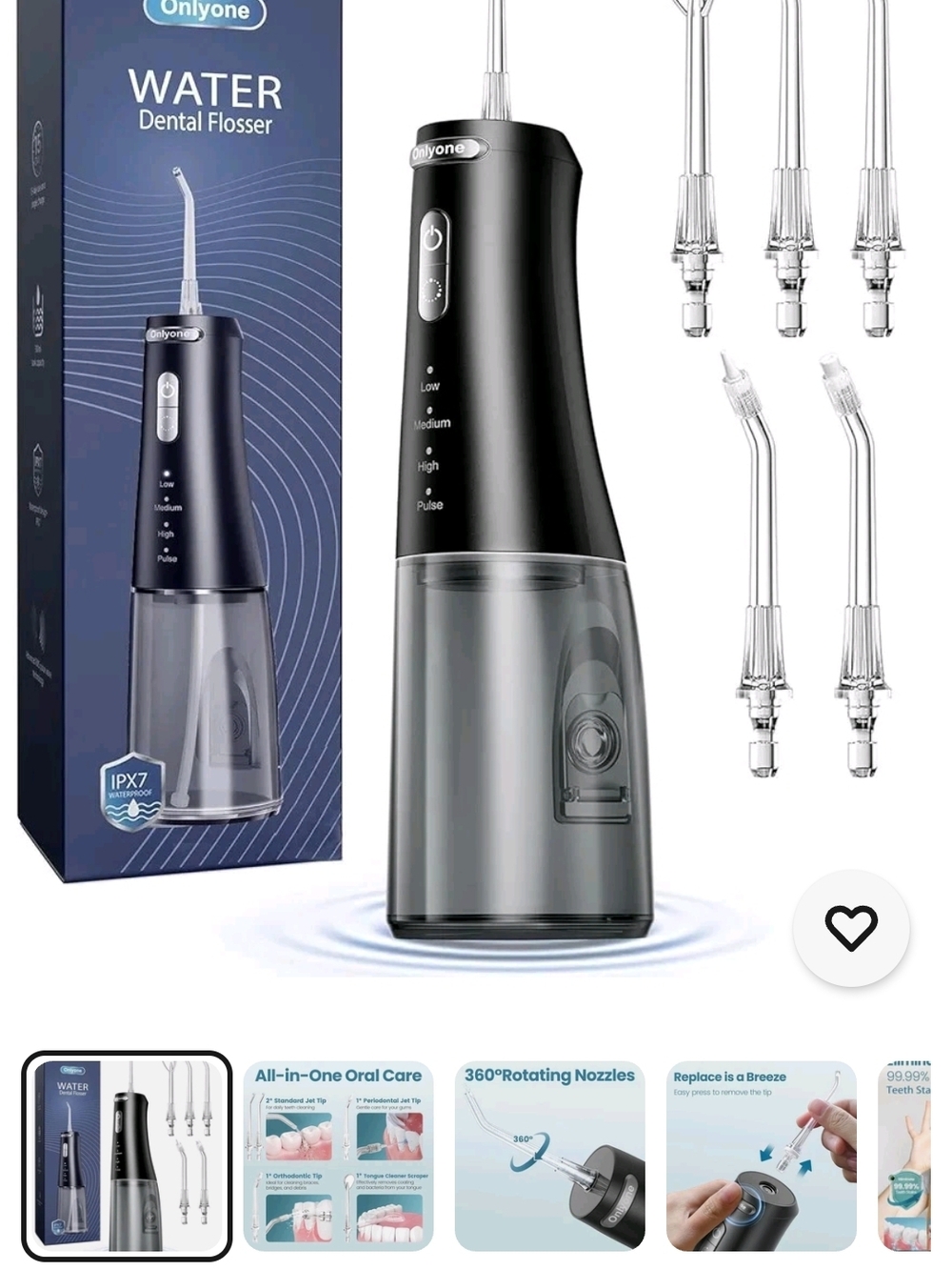 Black Portable Water Dental Flosser - Rechargeable Oral Irrigator